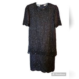 AMERICAN NIGHT Formal black beaded & sequin silk dress. Size M